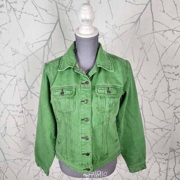 Cotton Ginny Green Rigid Denim Trucker Jacket - Picture 1 of 5